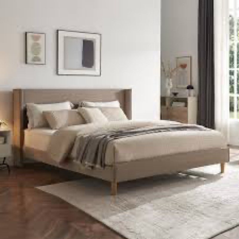 Luxury Modern Wingback Corduroy Upholstered Bed Color: Mink, Size: King