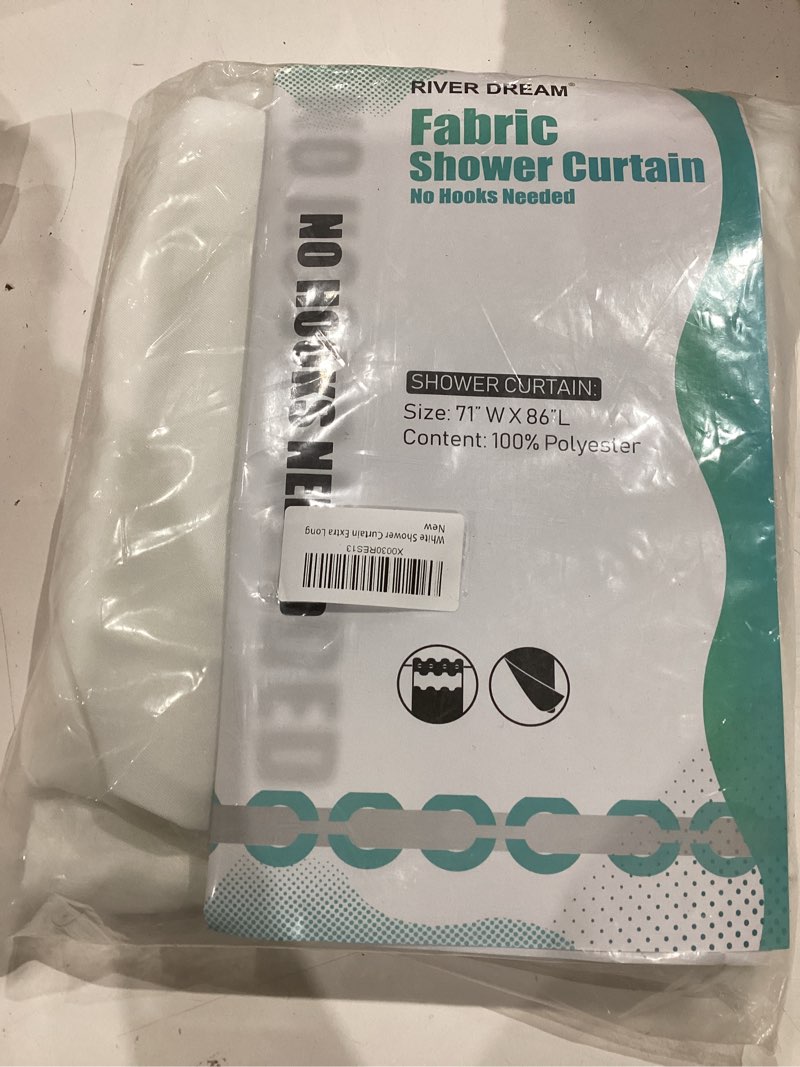Condition photo showing Good Condition for river dream white extra long shower curtain or liner with sheer window, no liner included or needed, water repellent, machine washable, 71 x 86 inches white 71"w x 86"l (pack of 1)