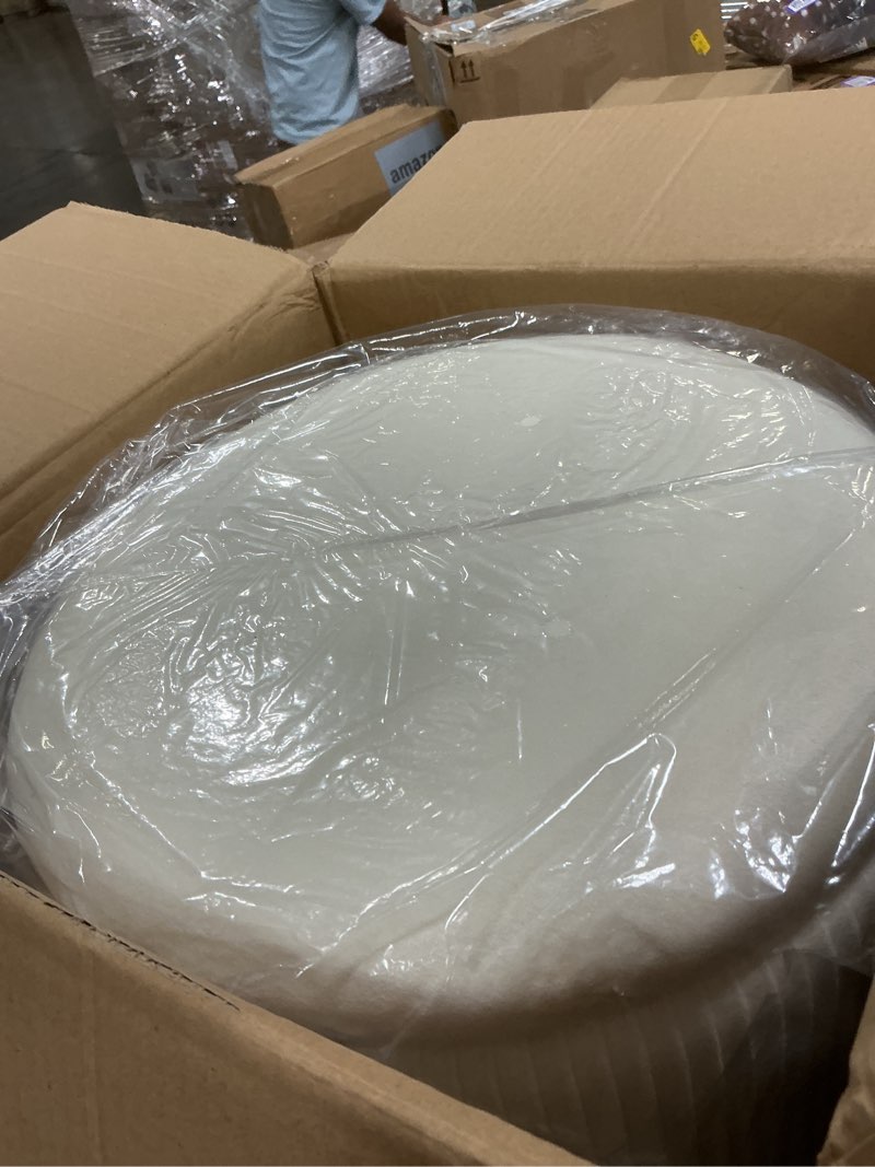 Condition photo showing Good Condition for Round Ottoman with Storage Set of 2 Vanity Stool Foot Rest with Removable Lid White Velvet Storage Ottoman Stool for Living Room and Dorm Cream