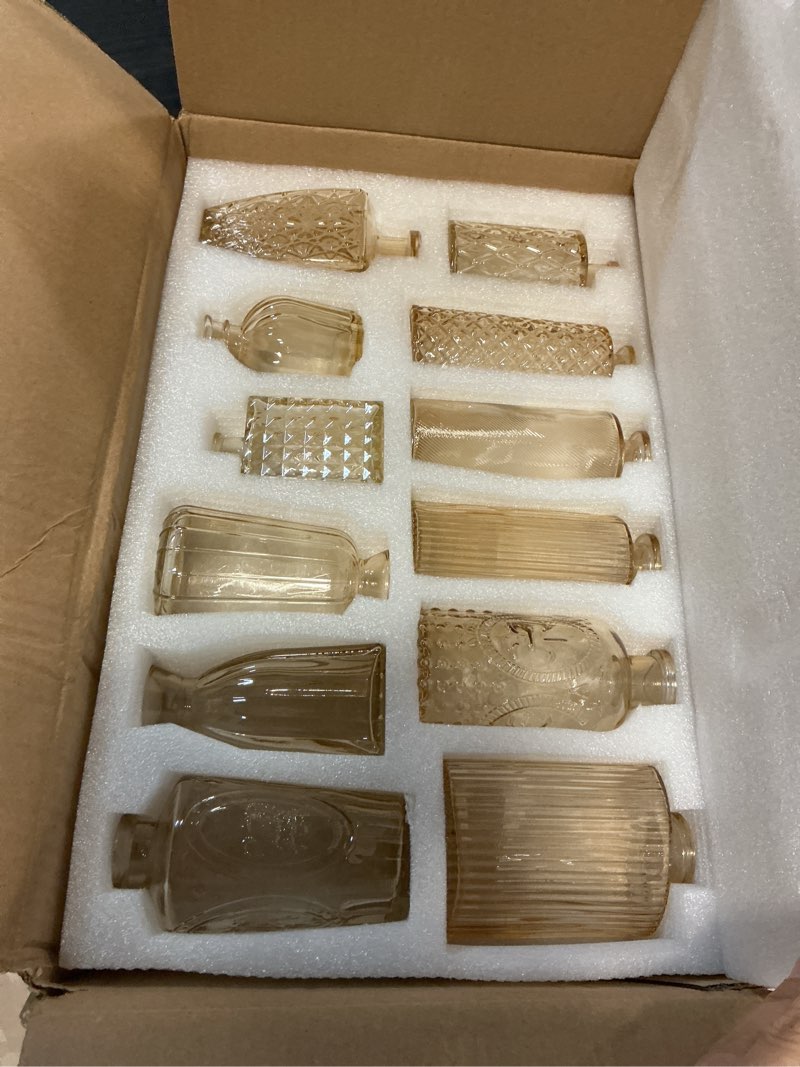 Condition photo showing Good Condition for ruckae 12 pack glass bud vases mini flower vase small vintage vases for centerpiece table wedding decorations home decor party (gold)