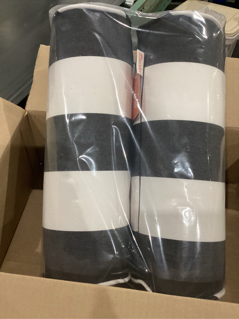 Condition photo showing New/Like New for austin horn classics sunbrella cabana stripe white/black zippered neck roll bolster (set of 2