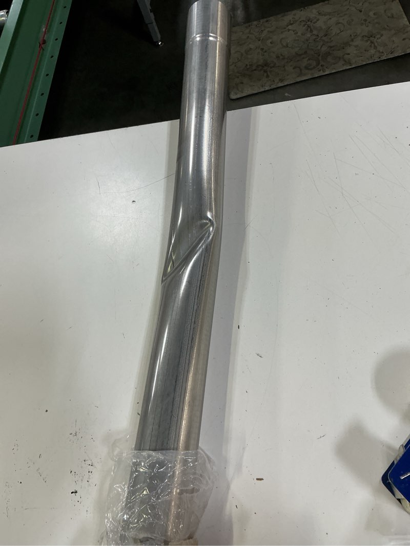 Condition photo showing As Is for (defective , it’s dented) 409 steel 3'' inch od straight exhaust pipe mandrel tubing pipe | 48\\\" / 4 ft long custom fitment for exhaust system 3.0 inch