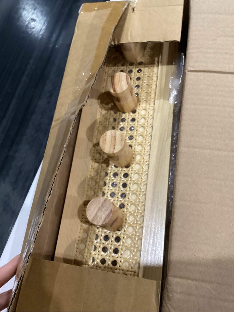 Condition photo showing Good Condition for Homode Wooden Wall Hooks, Wall Mounted Coat Rack for Entryway, Boho Wood Pegs for Hanging Coats and Hats, Decorative Coat Hanger Purse Holder for Towel Key Jacket Bag Leash Cap Wooden Hook