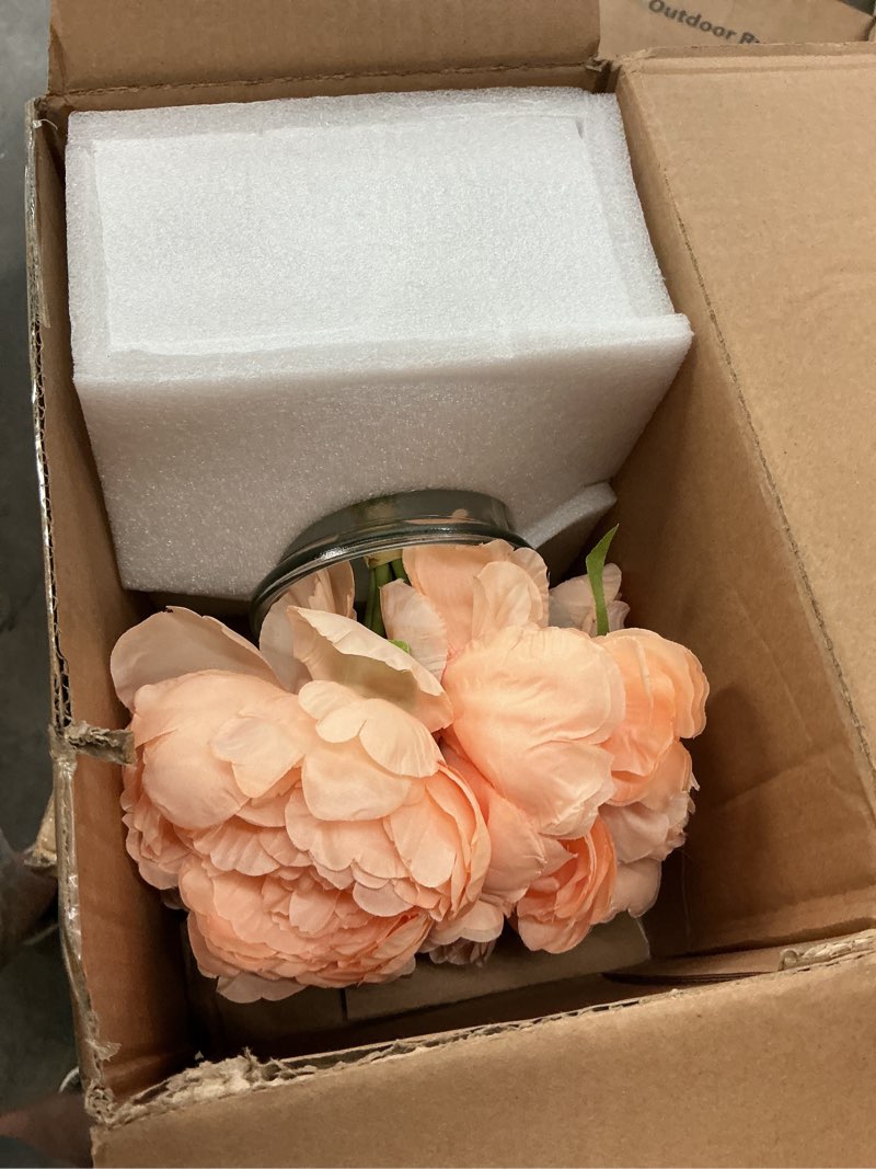 Condition photo showing As Is for garvee 7 pcs real touch artificial peonies in glass vase with faux water for wedding centerpiece home table party decor champagne