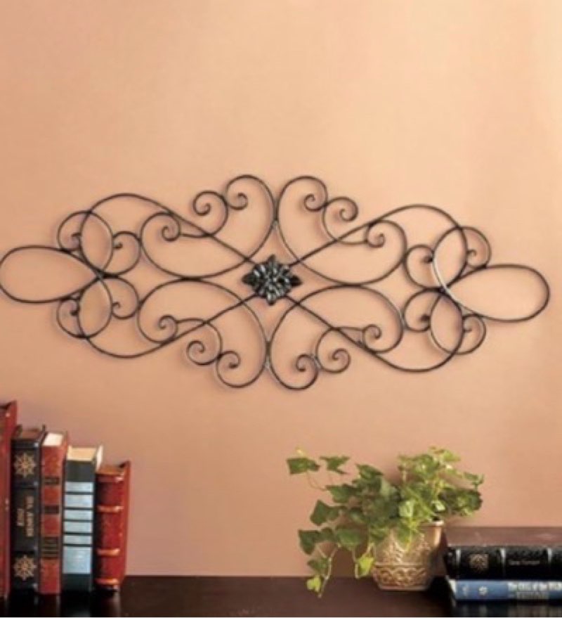 Super Z Outlet Black Scrolled Metal Wall Art Medallion Plaque - Oblong Living Room Home Decoration 32" Wide x 12" Tall