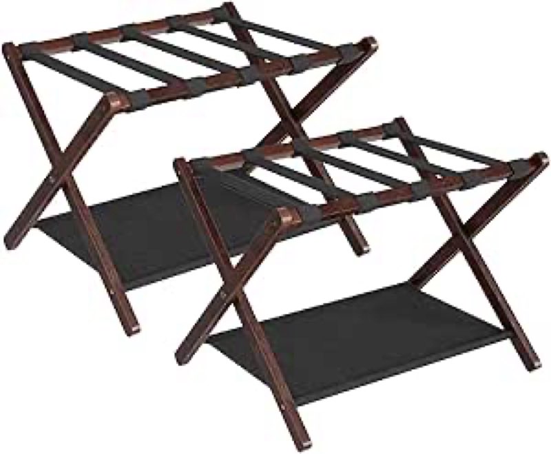 hoobro luggage racks, set of 2 folding luggage holders, bamboo suitcase stands, with nylon straps an