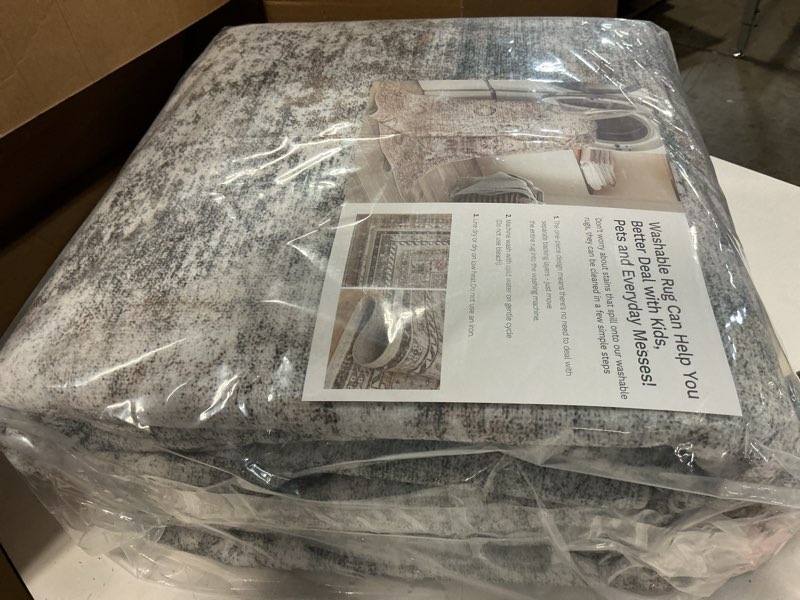 Condition photo showing Good Condition for Area Rug 6x9 Washable Rug Gray Vintage Rug Traditional Floor Cover Thin Rug Retro Kitchen Indoor Distressed Non Slip Carpet Floral Print Mat Living Room Bedroom Dining Room