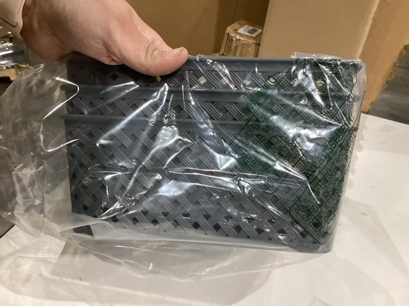 Condition photo showing Good Condition for MaxGear Organization and Storage 3 Packs, Plastic Bins Organizer Bins, Woven Baskets for Storage, Plastic Baskets with Handles, Grey Basket for Organizing, Basket Organizer for Home and Office, Medium Medium Grey
