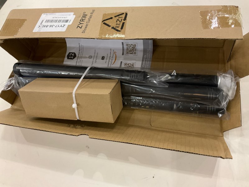 Condition photo showing New/Like New for Black Shower Curtain Rod 36-84 Inch(3-7ft) Never Rust No Drilling Spring Tension Shower Rod, Adjustable Curtain Rod for Bathroom Window Living Room Matte Black 36"-84"