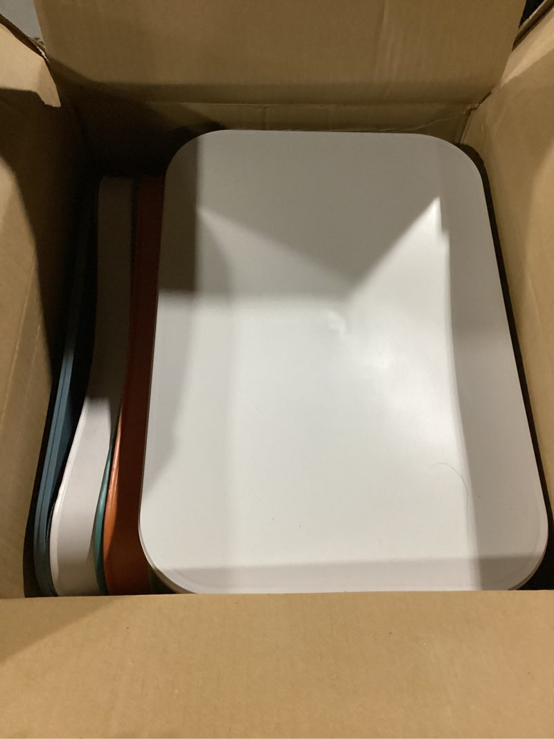 Condition photo showing Good Condition for Thyle 6 Pcs 14 In Colorful Plastic Storage Bins 6 Colors Stackable Large Capacity Plastic Desktop Storage Box with Handles Lids, Labels and Marker for Office Classroom Cabinet (14 x 10 x 9 Inch)