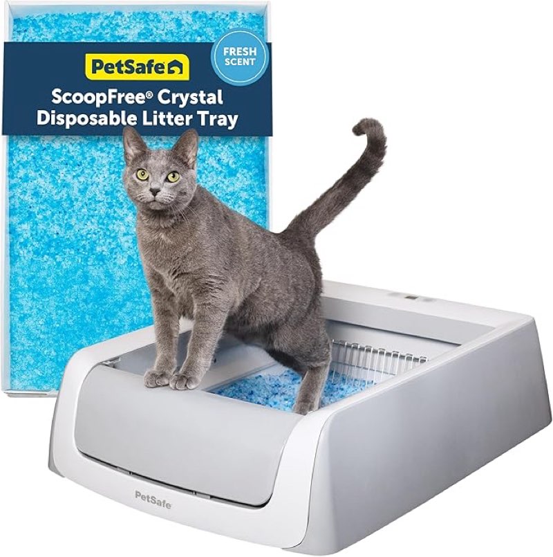 PetSafe ScoopFree Crystal Pro Self Cleaning Litter Box, Automatic Cat Litter Box - Comes with 1 Disposable Crystal Litter Tray (Grey, Uncovered)