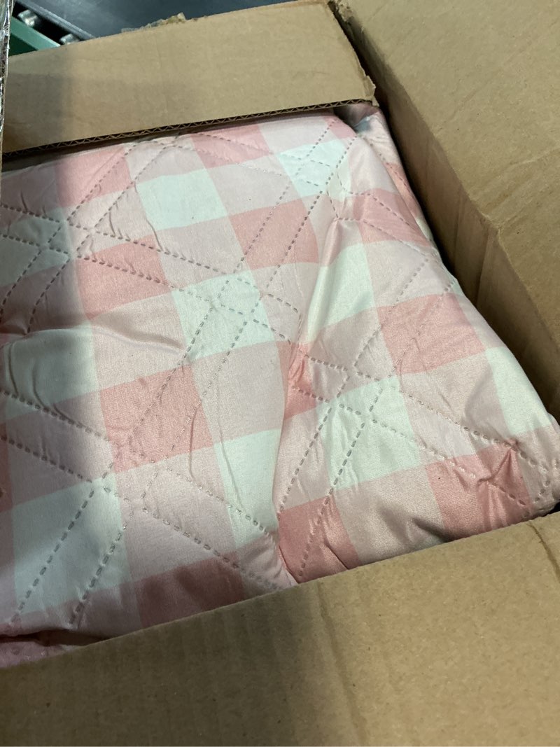 Condition photo showing Good Condition for zubond large picnic blanket outdoor picnic mat waterproof foldable 80''x80'', beach blanket sandproof for lawnpark, grass, travel, hiking, camping essentials, vintage gingham picnic blanket pink white 80 x 80 inch