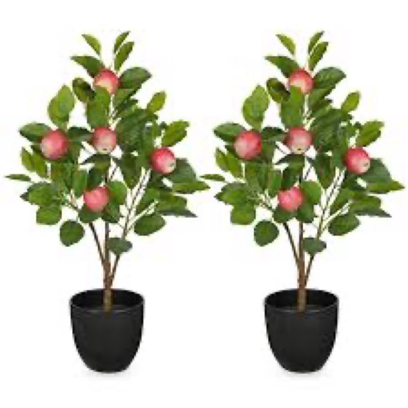 2ft artificial peach trees, 2 packs large artificial plants indoor with black pots faux potted trees