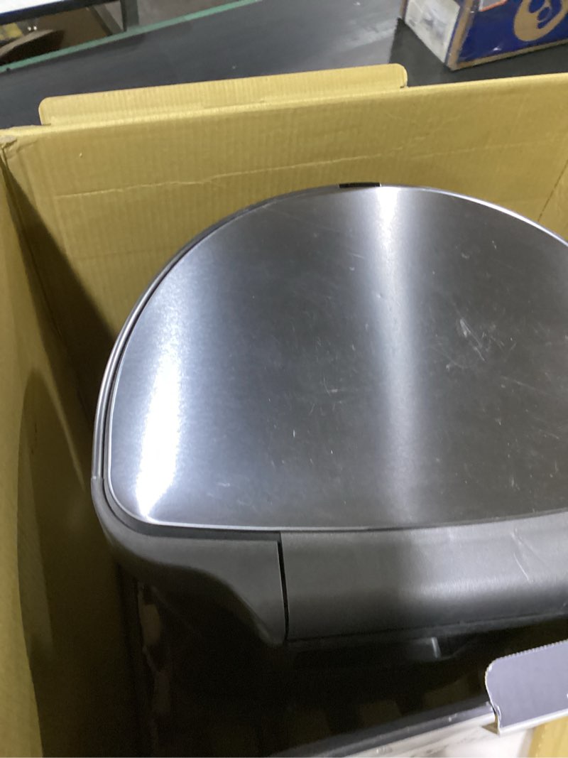 Condition photo showing New/Like New for simplehuman 45 liter / 12 gallon semi-round automatic sensor trash can, brushed stainless steel