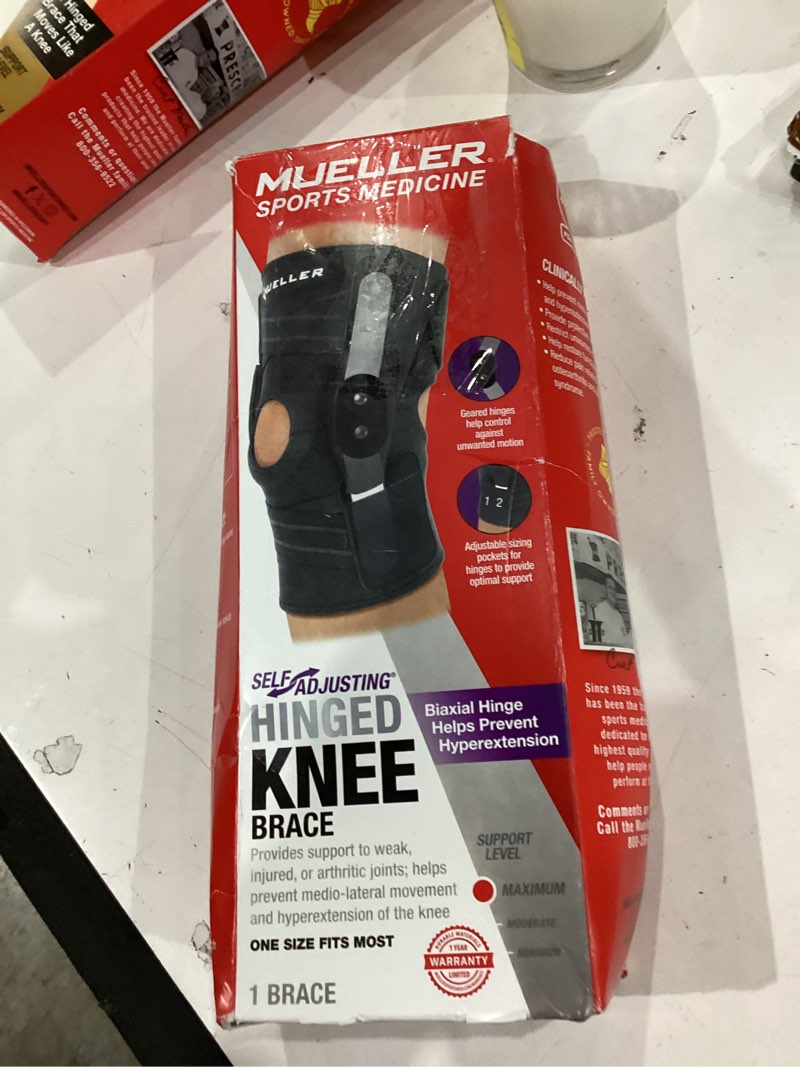 Condition photo showing Good Condition for mueller adjustable hinged knee brace, black, one size fits most