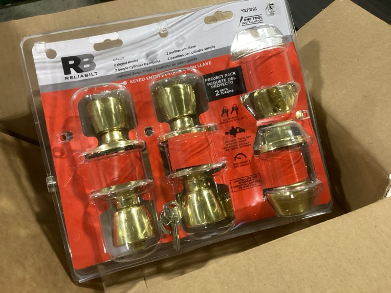 Condition photo showing As Is for RELIABILT Gallo Polished Brass Exterior Single-Cylinder Deadbolt and Keyed Entry Door Knob