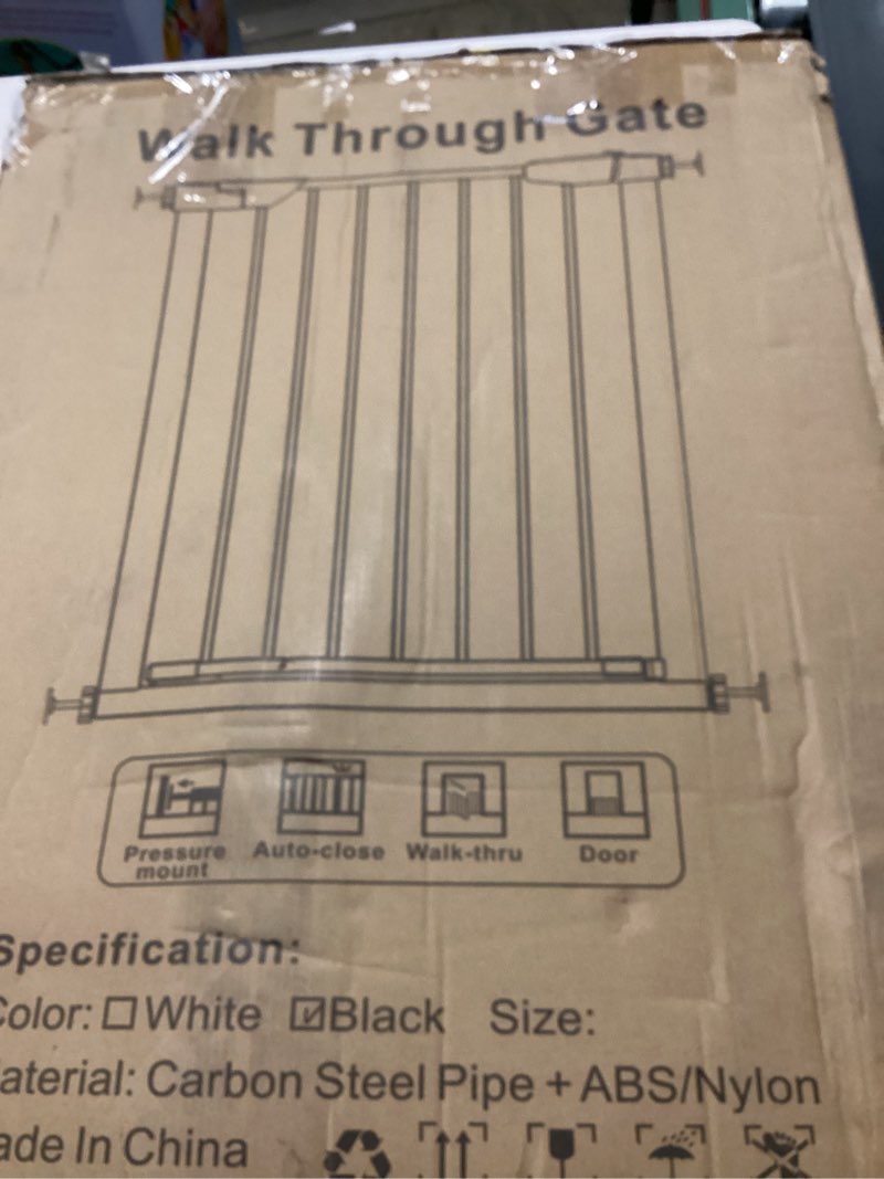 Condition photo showing New/Like New for fairy baby 22.8"-25.5" narrow baby gate for doorways, pressure mounted auto-close pet gate for small walk thru and hallway, tension safety child gate no drill, no extensions, black black 22.8"-25.5"