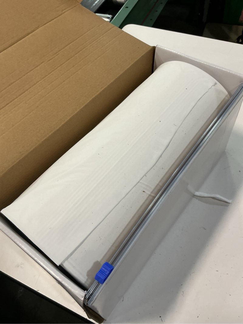 Condition photo showing As Is for exquisite 54 inch x 300 feet white plastic table cover roll in a cut - to - size box with convenient slide cutter. cuts up to 36 rectangle 8 feet plastic disposable tablecloths