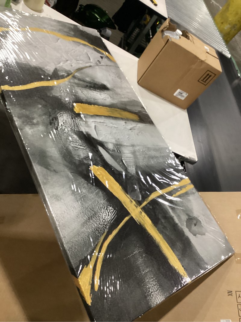 CHATYOUNG Large Black Gray Canvas Wall Art, Hand-Painted Abstract Living Room Wall Decor Dream Golde