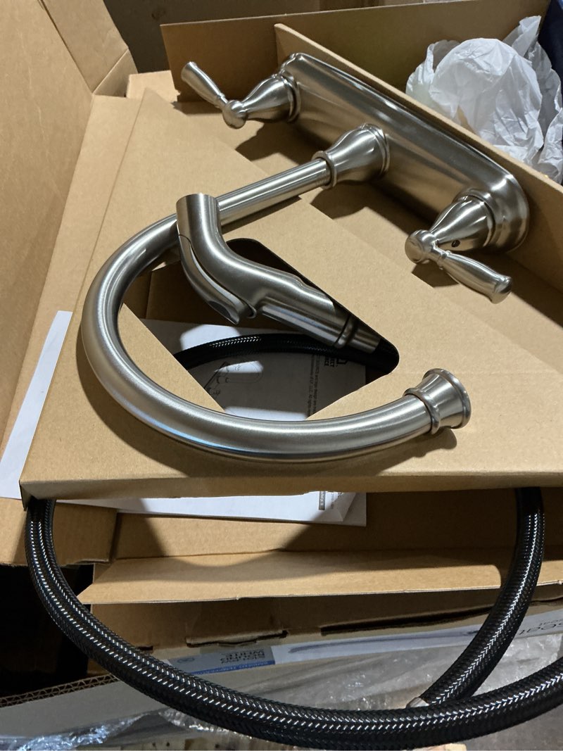 Condition photo showing Good Condition for project source brice stainless steel double handle kitchen faucet side spray included)