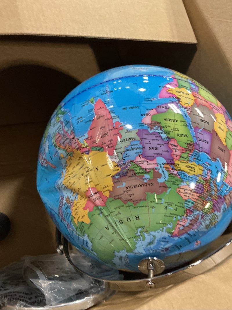 Condition photo showing As Is for amylove 13'' illuminated world globe for adults 720°/360° rotation rewritable light up globe with stand world map for interactive learning light with base lamp led decor(metal,practical) practical metal