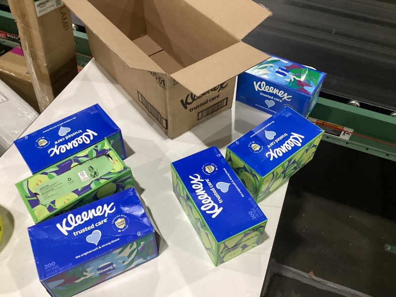Condition photo showing As Is for (as is 2 are missing)kleenex trusted care facial tissues, 8 flat boxes, 200 tissues per box, 2-ply, packaging may vary 200 tissues (pack of 8) white