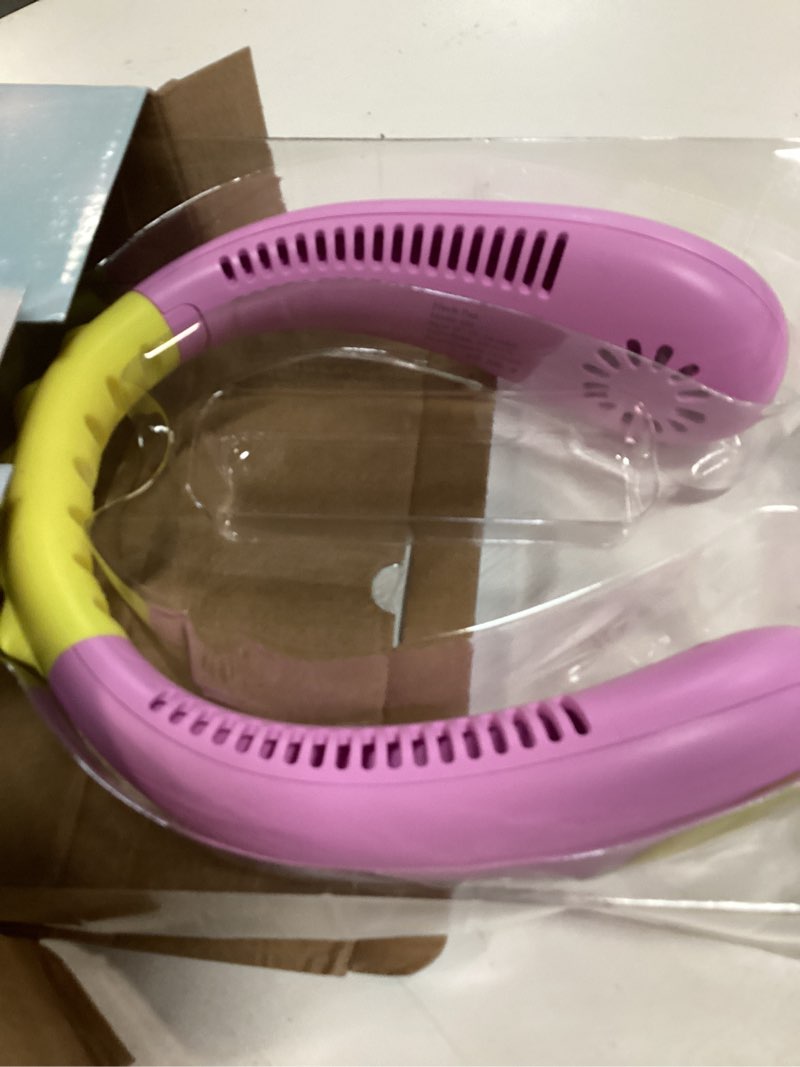 Condition photo showing New/Like New for kids neck fan, portable bladeless fans for kid 4-14y girls & boys, 2600mah usb personal mini cooling fan for travel/camping/study, 4 speeds, lightweight, compact, perfect summer gifts for kids purple