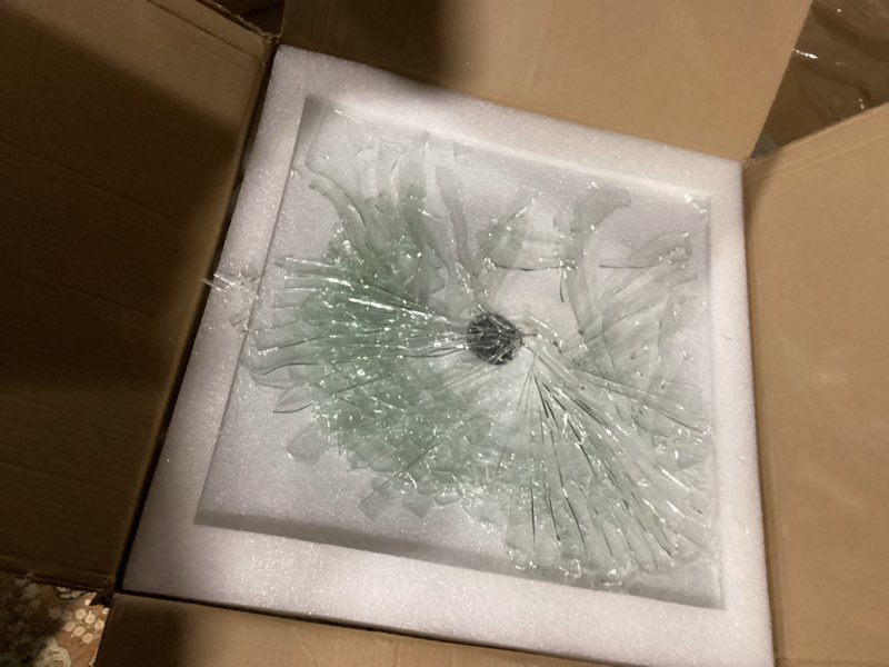 Condition photo showing item condition for Parts only-Caftersmark Outdoor Ceiling Light with Motion Sensor 14‘’, Flush Mount Porch Ceiling Light, lear Glass with Dusk to Dawn 4-Light Close to Ceiling Light Fixture for Patio,Porch,Garage 14 in 1 Pack