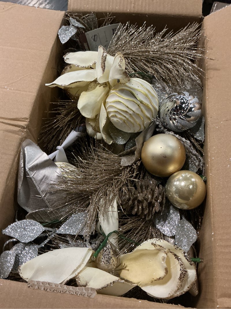 Condition photo showing Good Condition for valery madelyn 24'' pre-lit christmas wreath for front door with lights, collapsible lighted outdoor christmas wreath with champagne gold xmas balls magnolia for home fireplace window holiday decor