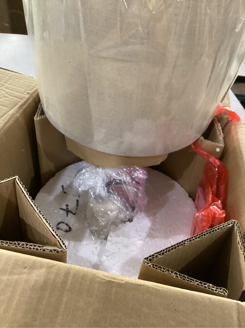 Condition photo showing Good Condition for signature design by ashley rainermen casual ceramic table lamp, transparent white glaze finish, drum hardback fabric shade, 11" w x 11" d x 21" h, off white off-white