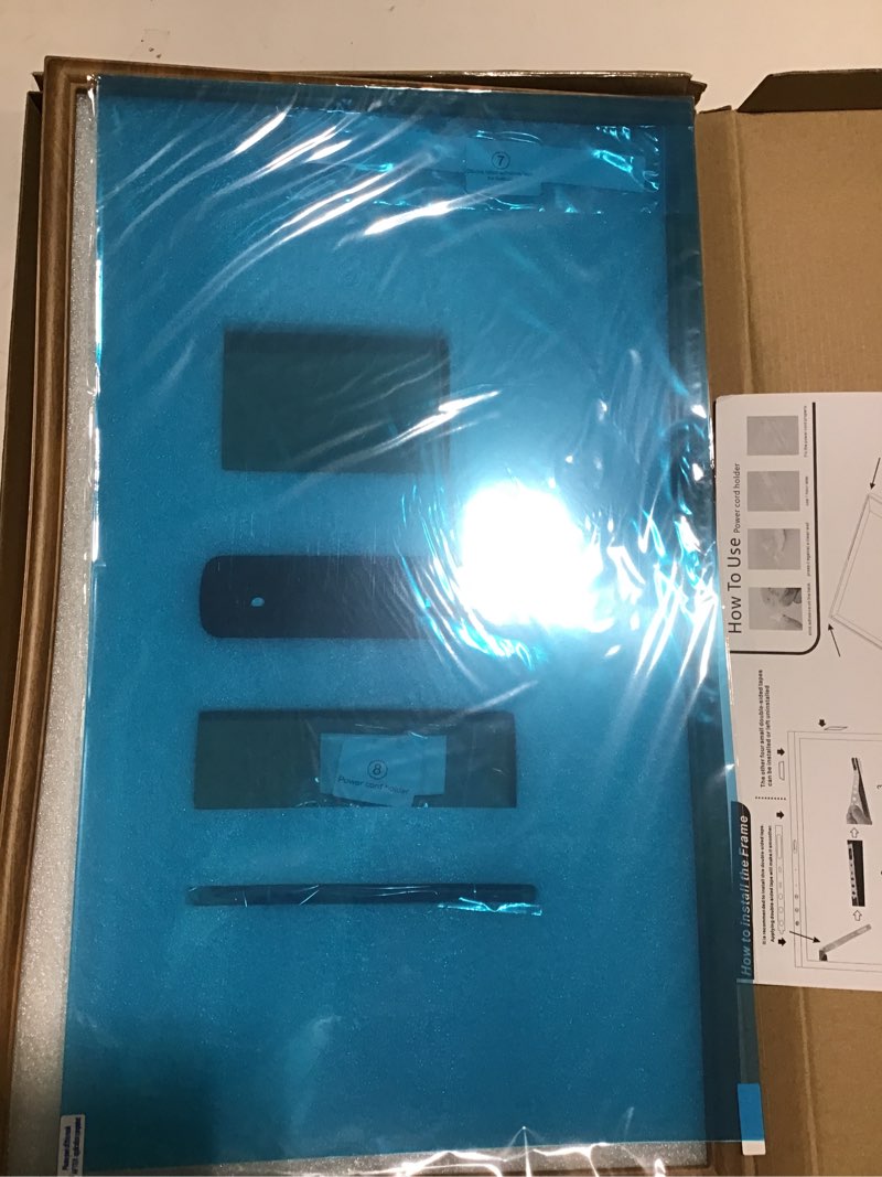 Condition photo showing As Is for Wooden Frame with Magnet for Echo Show 21, Screen Protector, Magnet Stylus Pen,Magnet Remote Control(Light Brown)