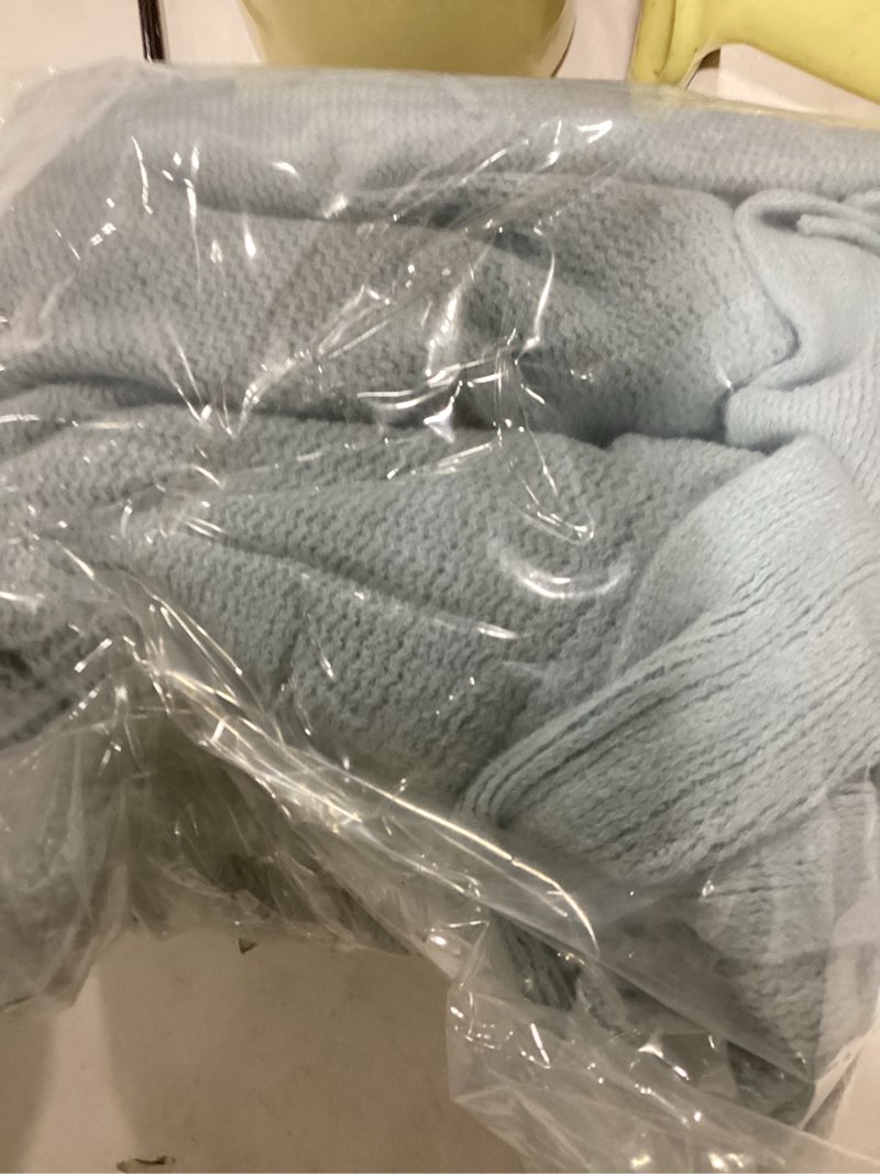 Condition photo showing New/Like New for Homiest Decorative Knitted Throw Blanket with Fringe Soft & Cozy Tassel Blanket for Couch Sofa Bed (Baby Blue,50x60) 50" x 60" Baby Blue