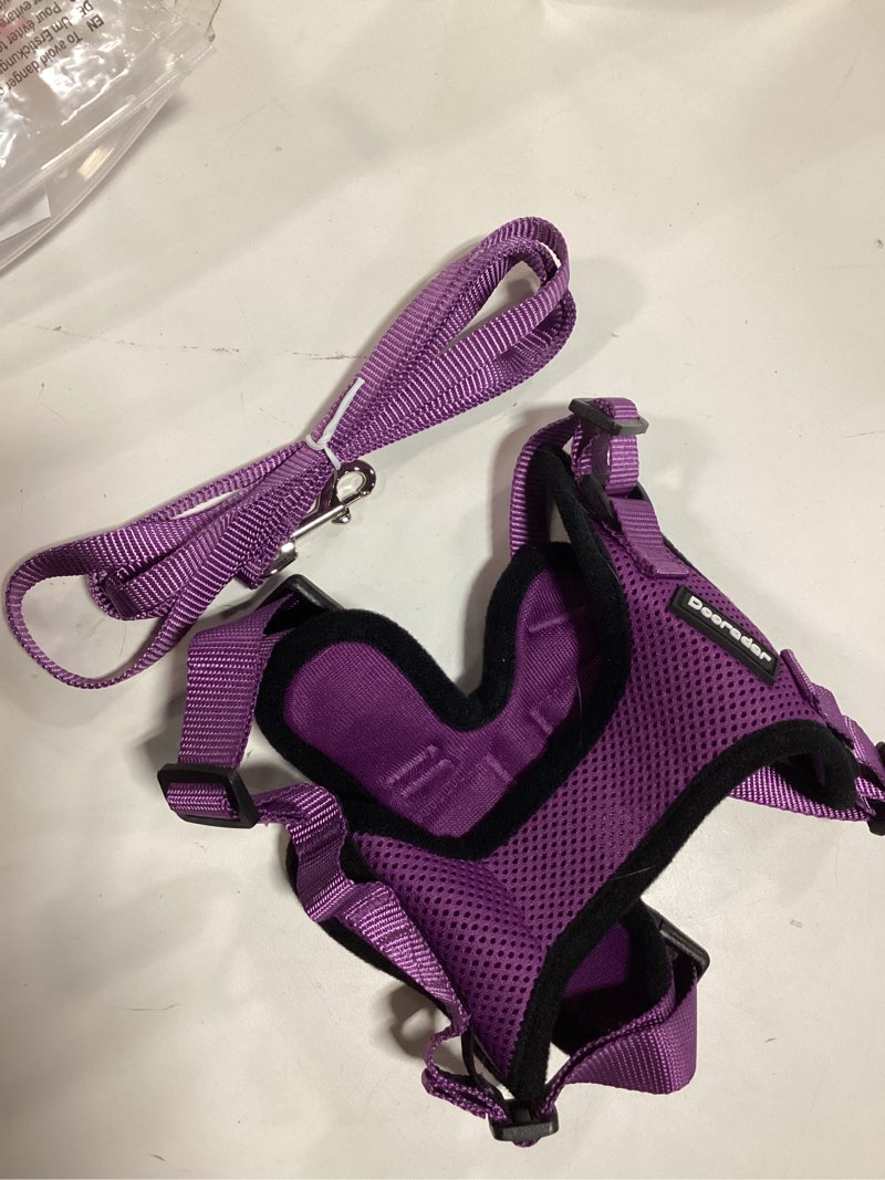 Condition photo showing As Is for Dooradar Cat Harness and Leash Set, Escape Proof Safe Adjustable Kitten Vest Harnesses for Walking, Easy Control Soft Breathable Mesh Jacket with Reflective Strips for Cats, Purple, S S Purple