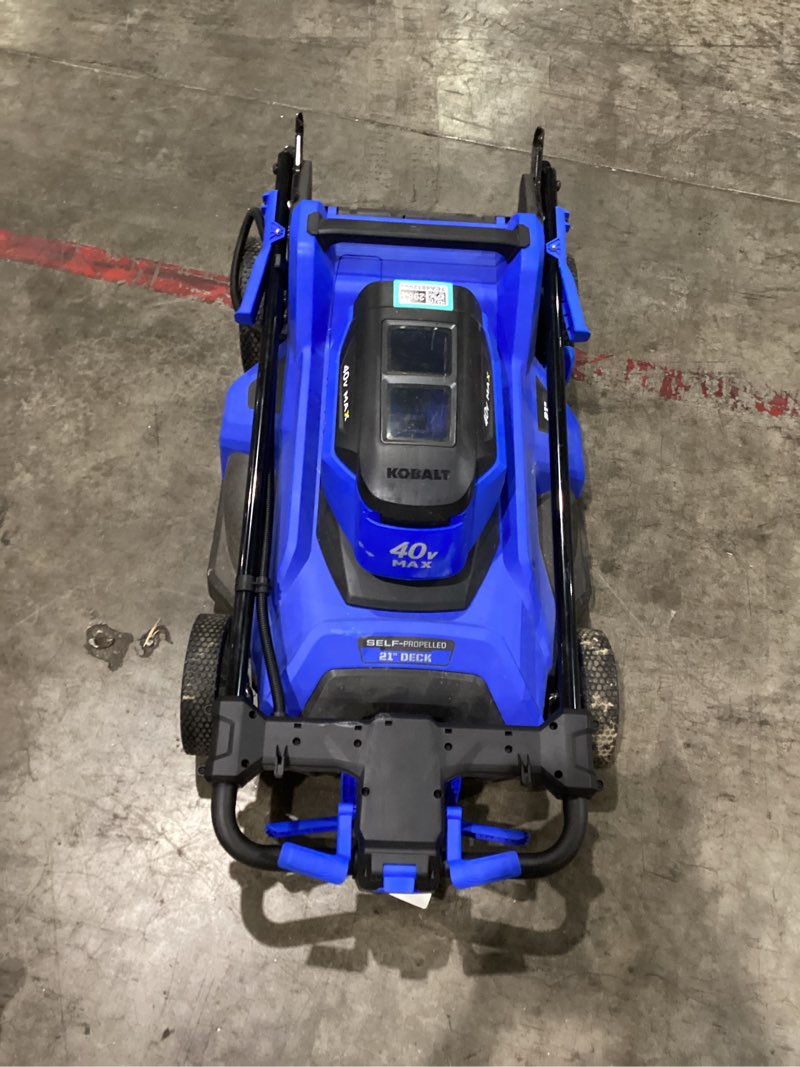 Condition photo showing As Is for kobalt 40-volt 21-in push lawn mower (battery and charger not included