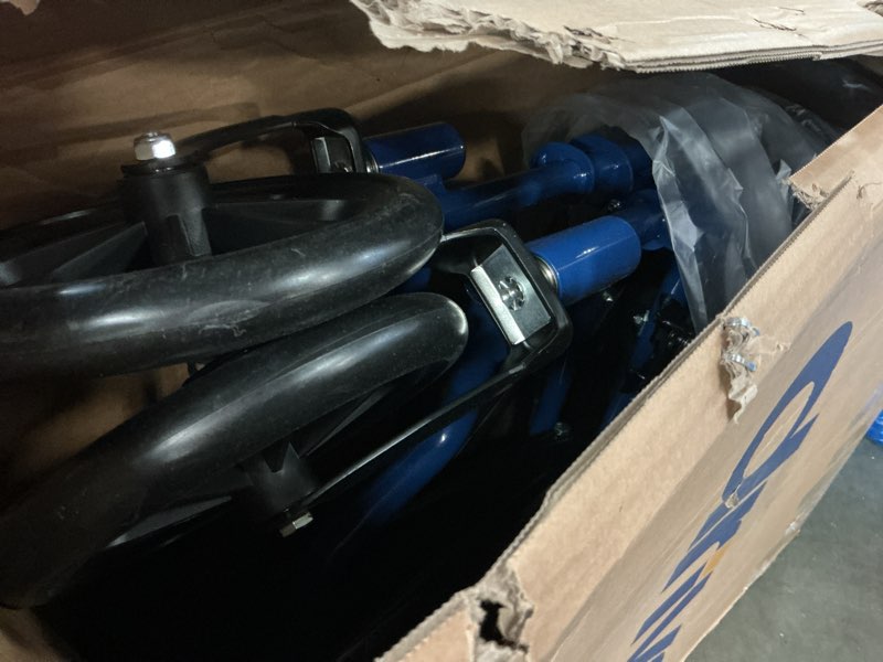 Condition photo showing As Is for Drive Medical Blue Streak Lightweight Foldable Wheelchair - Enhanced Mobility Support - Durable Construction - Padded Comfort - Swing-Away Leg Rests - Desk Arms - Blue/Black - 20 Inch Seat