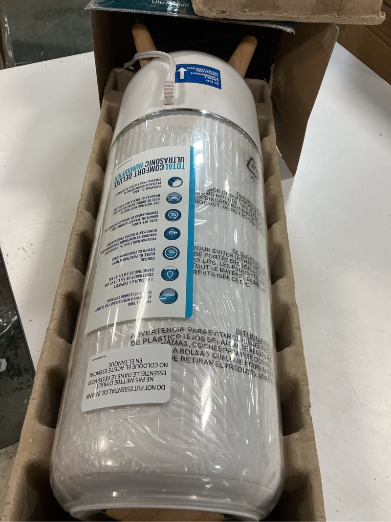 Condition photo showing Good Condition for Homedics Ultrasonic Humidifier - Large Deluxe Air Humidifiers for Bedroom, Plants, Office - Top-Fill 1.47-Gallon Tank, Cool Mist, Essential Oil Pads and Built-In Timer, 3 Speed Settings, White