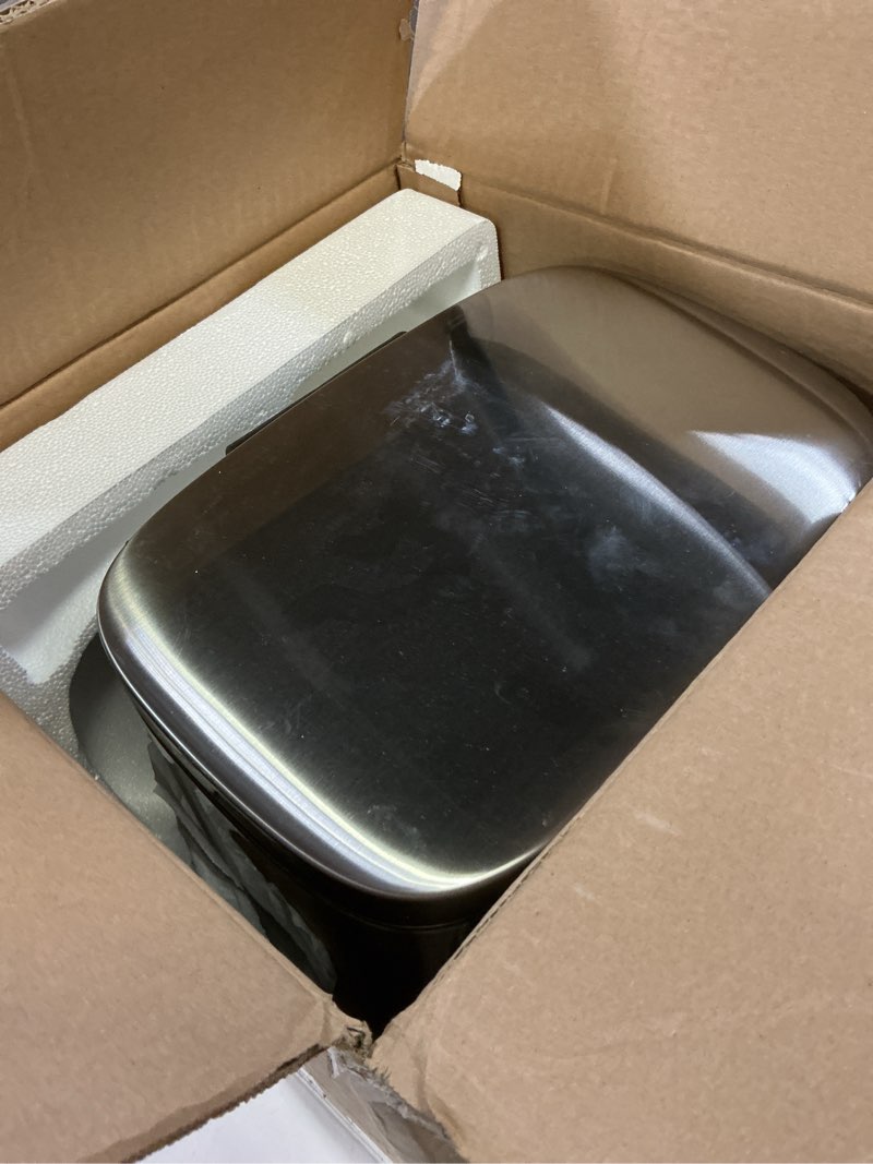 Condition photo showing Good Condition for amazon basics smudge resistant small rectangular trash can with soft-close foot pedal, brushed stainless steel, 12l/3.2 gal, 11.3x9.9x15.1 in, satin nickel finish satin nickel small, 12l/3.2 gal