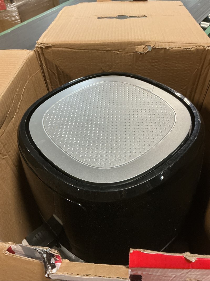 Condition photo showing As Is for gourmia 6 qt air fryer  12 presets  fryforce 360°  xl capacity  1500w  black