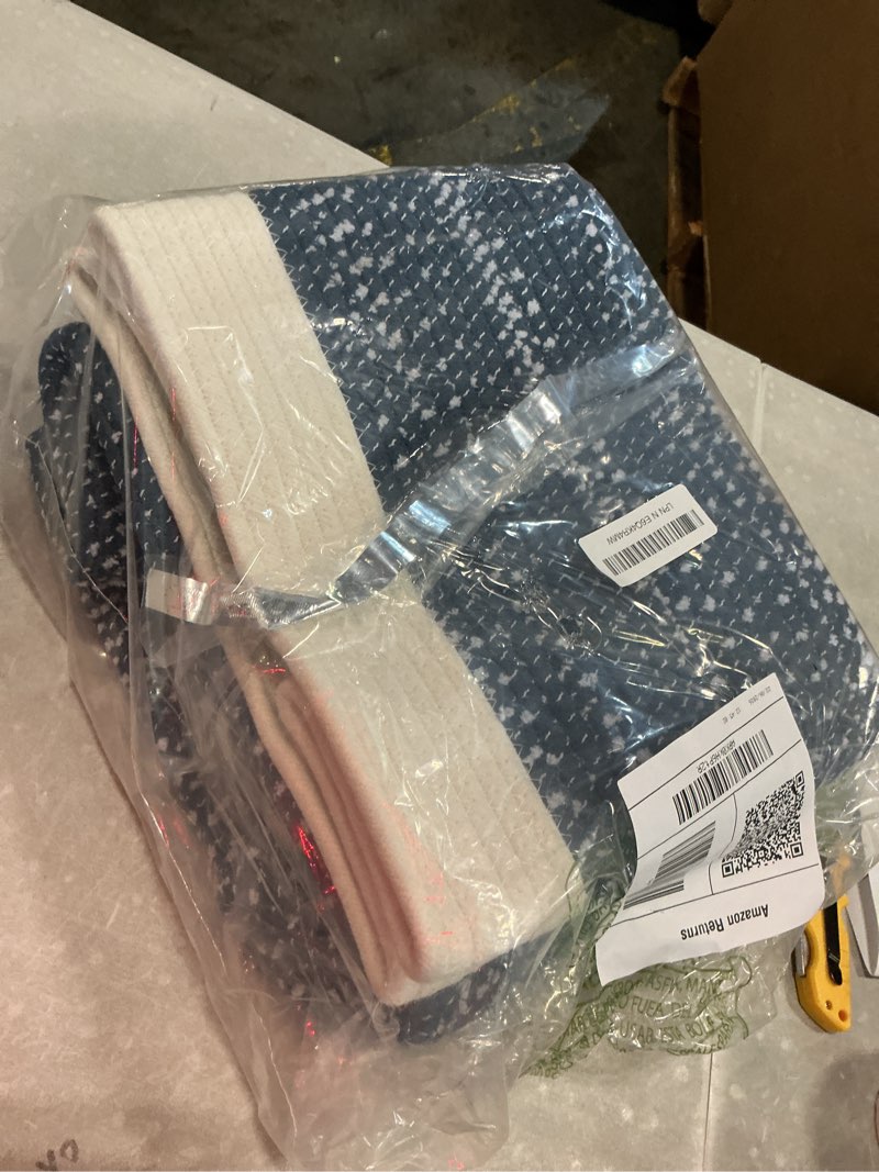 Condition photo showing Good Condition for xuanguo white and blue cotton rope storage basket bins woven basket for organizing shelves 15x10x9.3“ rectangle decorative baskets for storage books towels wicker nursery basket organizer set of 3 blue and white