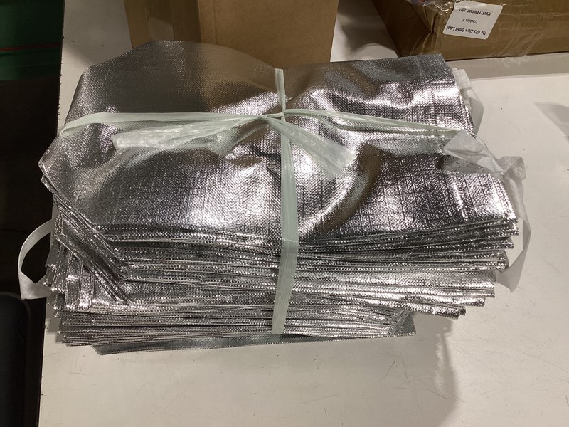 Condition photo showing Good Condition for sweetude 50 pcs reusable gift bags with handles grocery gift bags with tissue paper glitter shopping bags for present birthday wedding party(silver, 8 x 4 x 10 inch) silver 8 x 4 x 10 inch