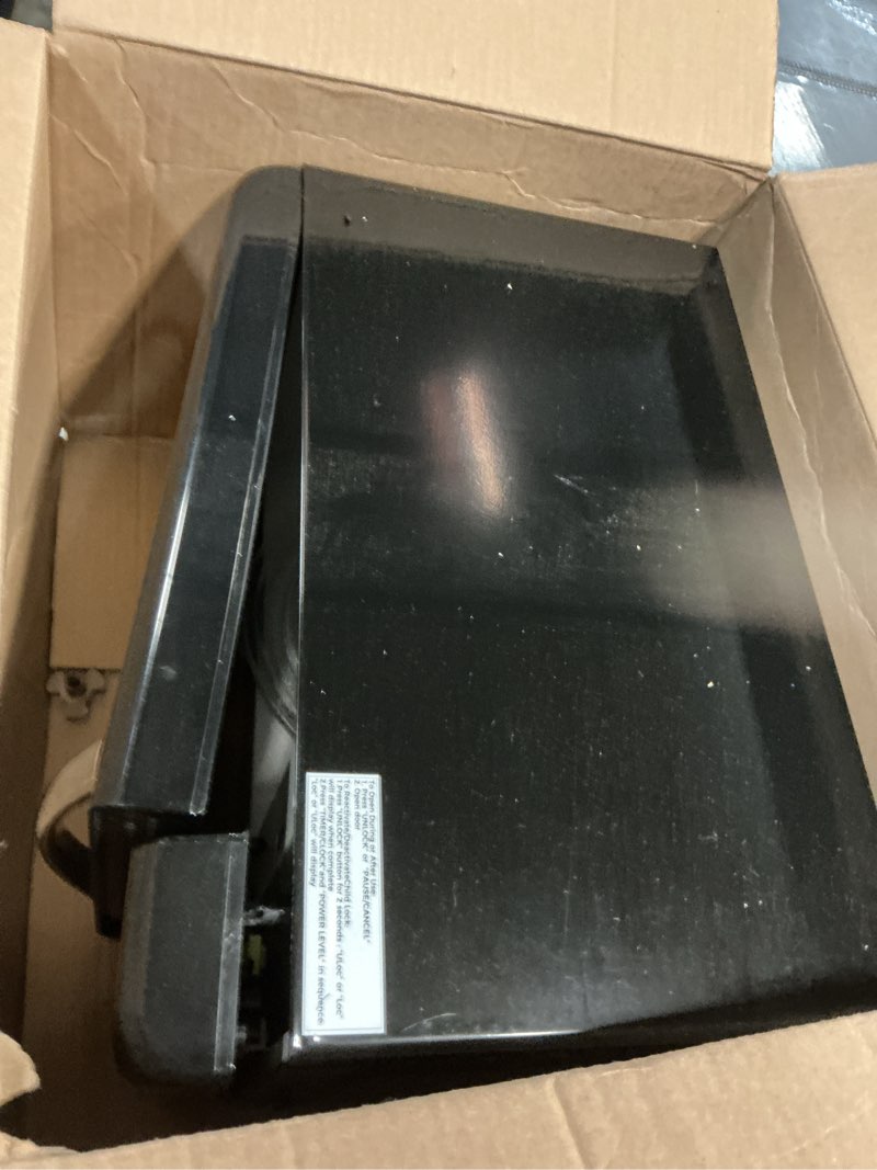 Condition photo showing As Is for Galanz GLCMKA07BKR-07 Microwave Oven, LED Lighting, Pull Handle Design, Child Lock, Retro Black, 0.7 cu ft Black .7 cu ft Classic Microwave Oven