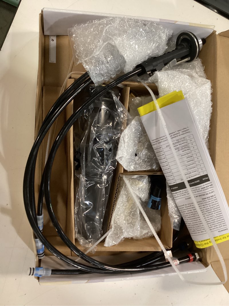 Condition photo showing As Is for allen + roth harlow brushed gold widespread 2-handle watersense mid-arc residential handle bathroom sink faucet with drain