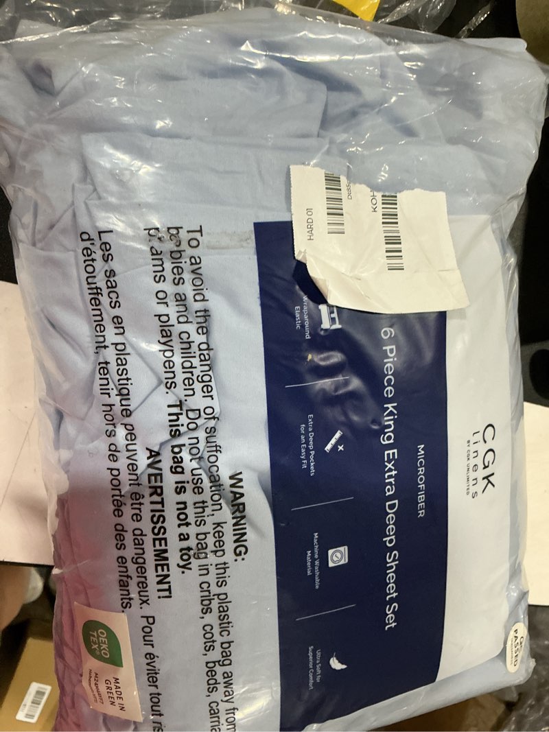 Condition photo showing Good Condition for extra deep king sheet set - 6 piece breathable and cooling sheets - hotel luxury bedding for women, men, kids & teens - easy & secure fit - soft, wrinkle free and comfy - extra deep pockets - sky blue 24 - sky blue king