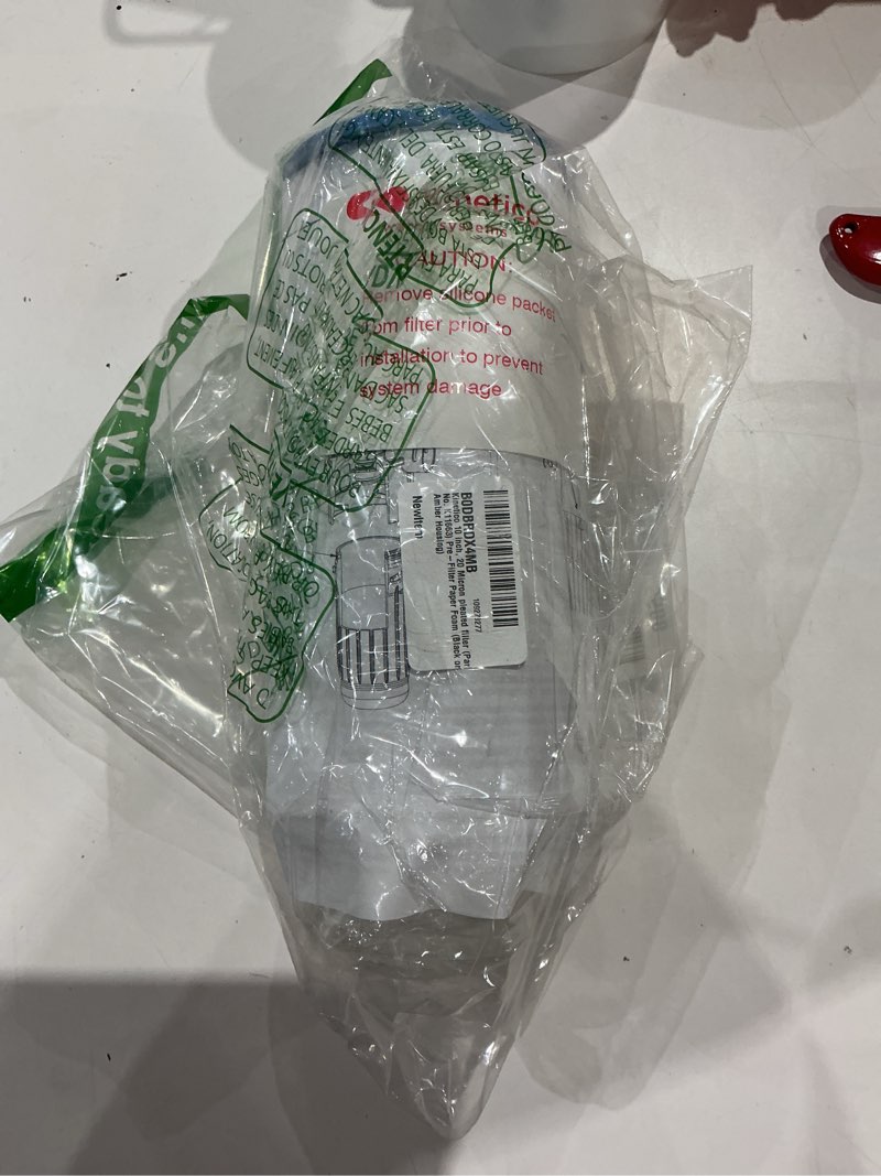 Condition photo showing As Is for kinetico 10 inch, 20 micron pleated filter (part no. k11663) pre-filter paper foam (black or amber housing)