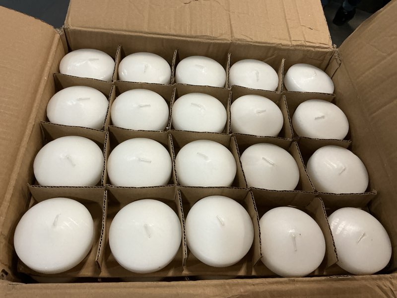 Condition photo showing Good Condition for 80 pack white floating candles 3 inch unscented floating candles for centerpieces 8 hours long burn time-3” floating emergency candle bulk for wedding cylinder vases 3inch 80 pack