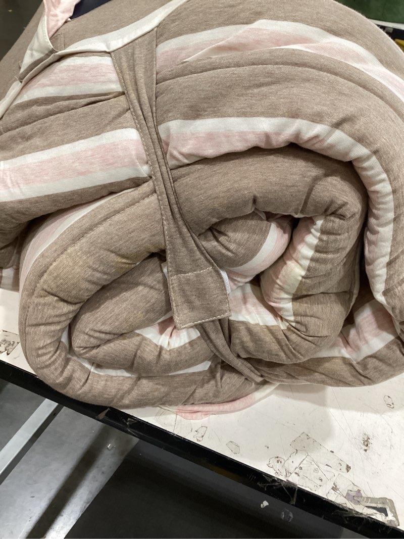 Condition photo showing As Is for full/queen cali reversible jersey puff comforter set pink/brown stripe - the hollister collection at target