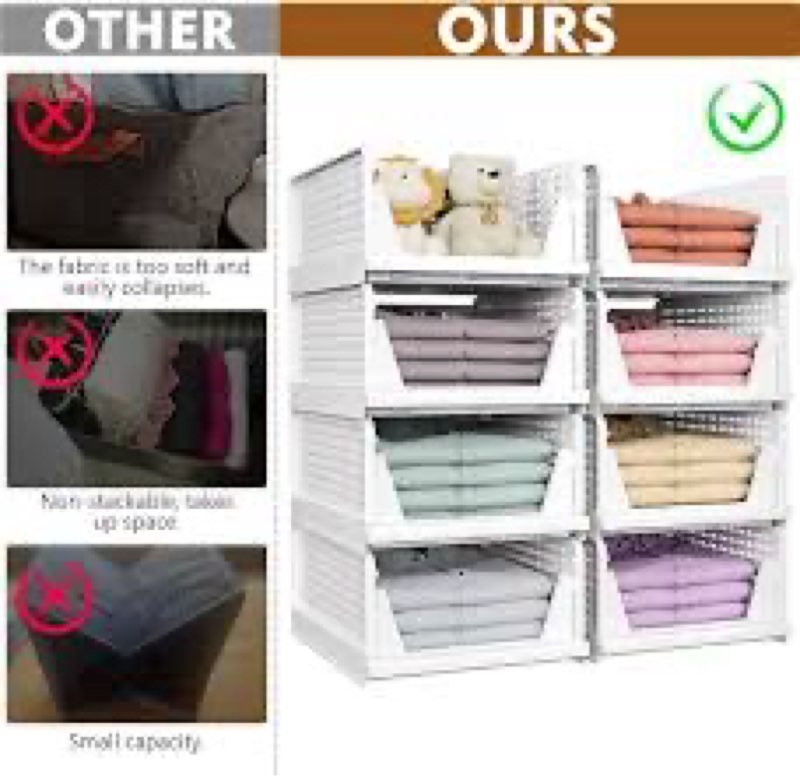 snslxh 8 pack stackable closet organizer box, multifunctional & foldable closet storage basket for bathroom kitchen laundry room wardrobe storage, space-saving clothes storage drawer organizer, white 
