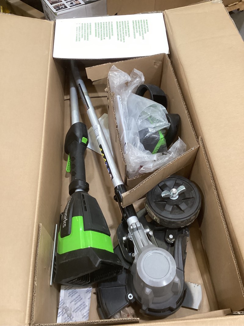 Condition photo showing As Is for greenworks 40v 8" brushless cordless edger with 4.0ah battery & charger – tool-less depth adjustment, lightweight lawn edging tool, 3-year warranty edger 8" (battery included)