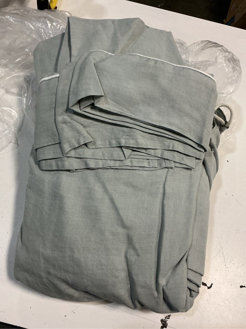Condition photo showing Good Condition for quince european linen piped sheet set, king, mist/white