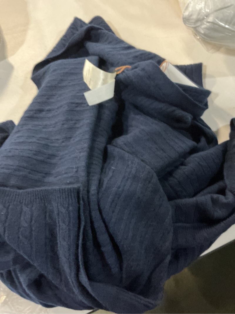 Condition photo showing As Is for cable knit cashmere throw, 50x70, true navy